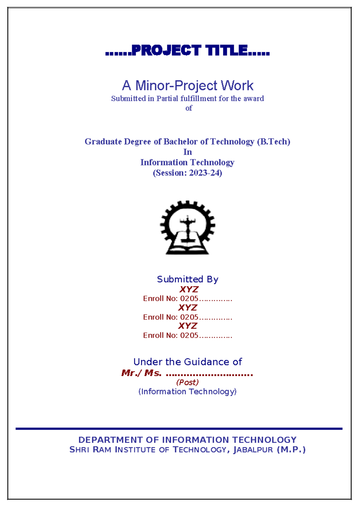 8th 0Front pages - ..... TITLE..... A Minor-Project Work Submitted in ...