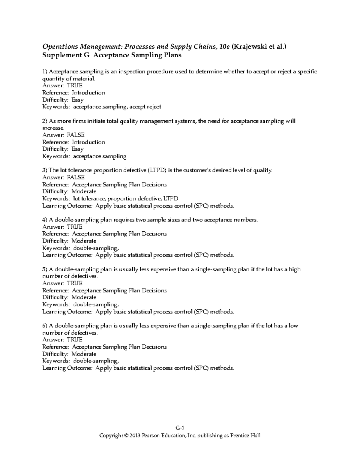 Managment 333 - Chapter 9 Test Bank - Operations Management: Processes ...