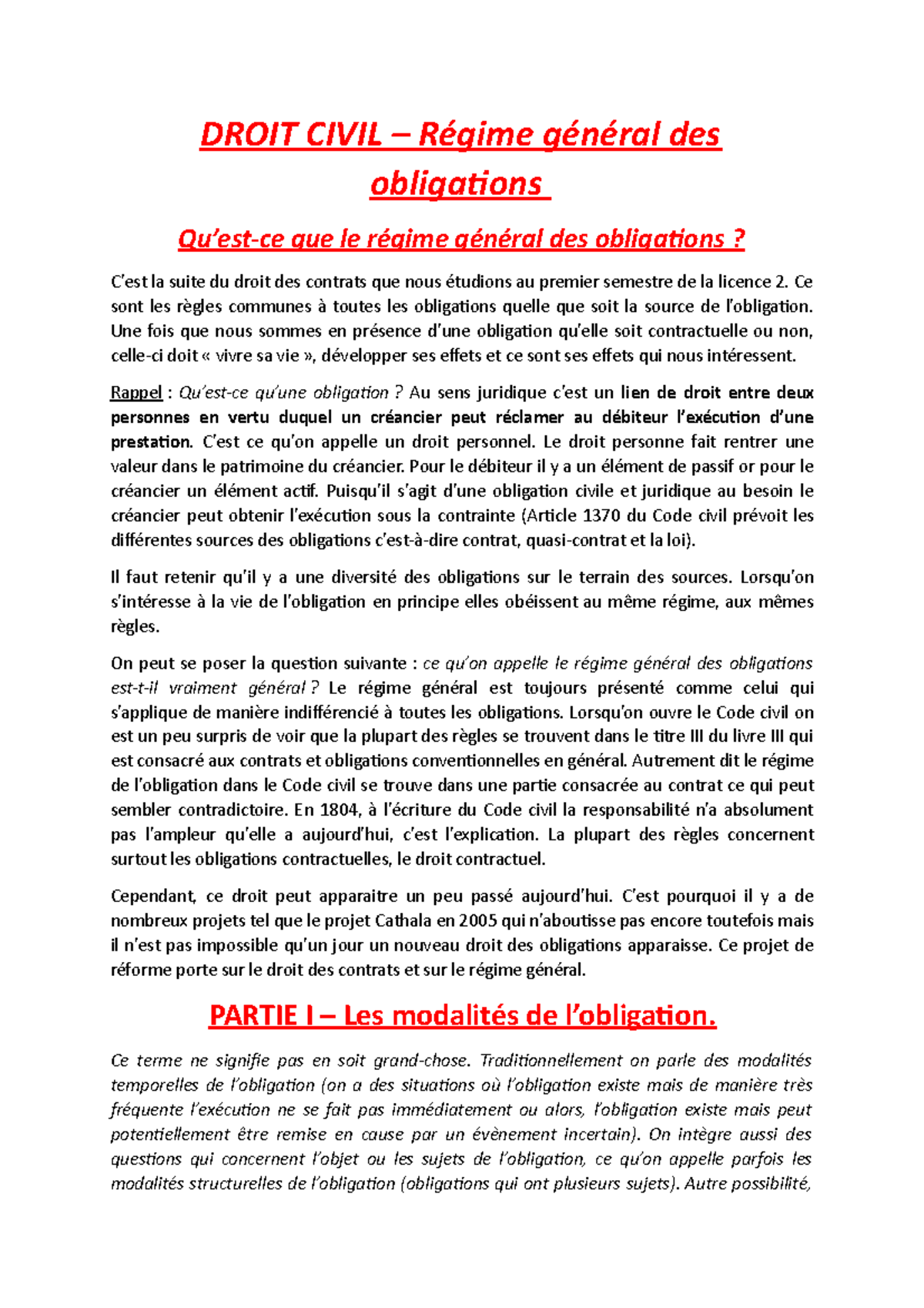 Cours Droit civil Régime genéral des obligations DROIT CIVIL