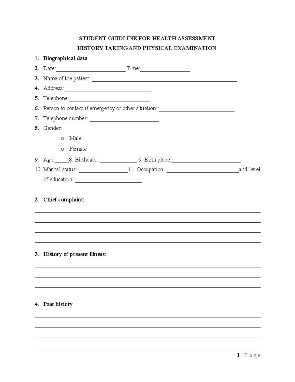 Health assessment format with history taking - STUDENT GUIDLINE FOR ...