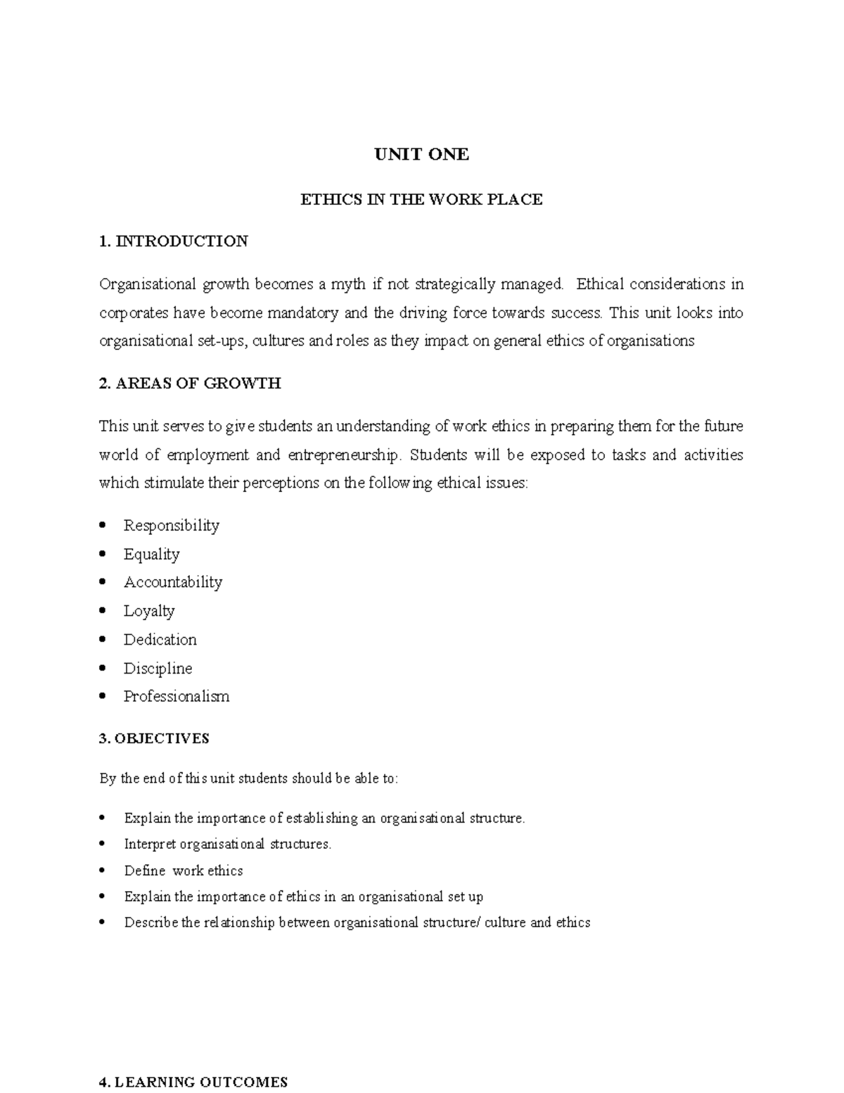 SDLSLA301 notes module - UNIT ONE ETHICS IN THE WORK PLACE 1 ...
