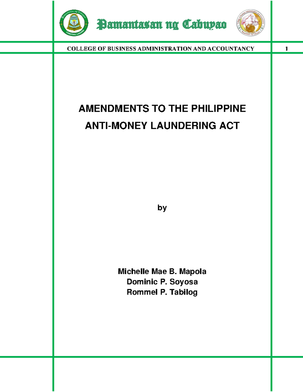 Amendments To The Philippine Anti Money Laundering Act Studocu