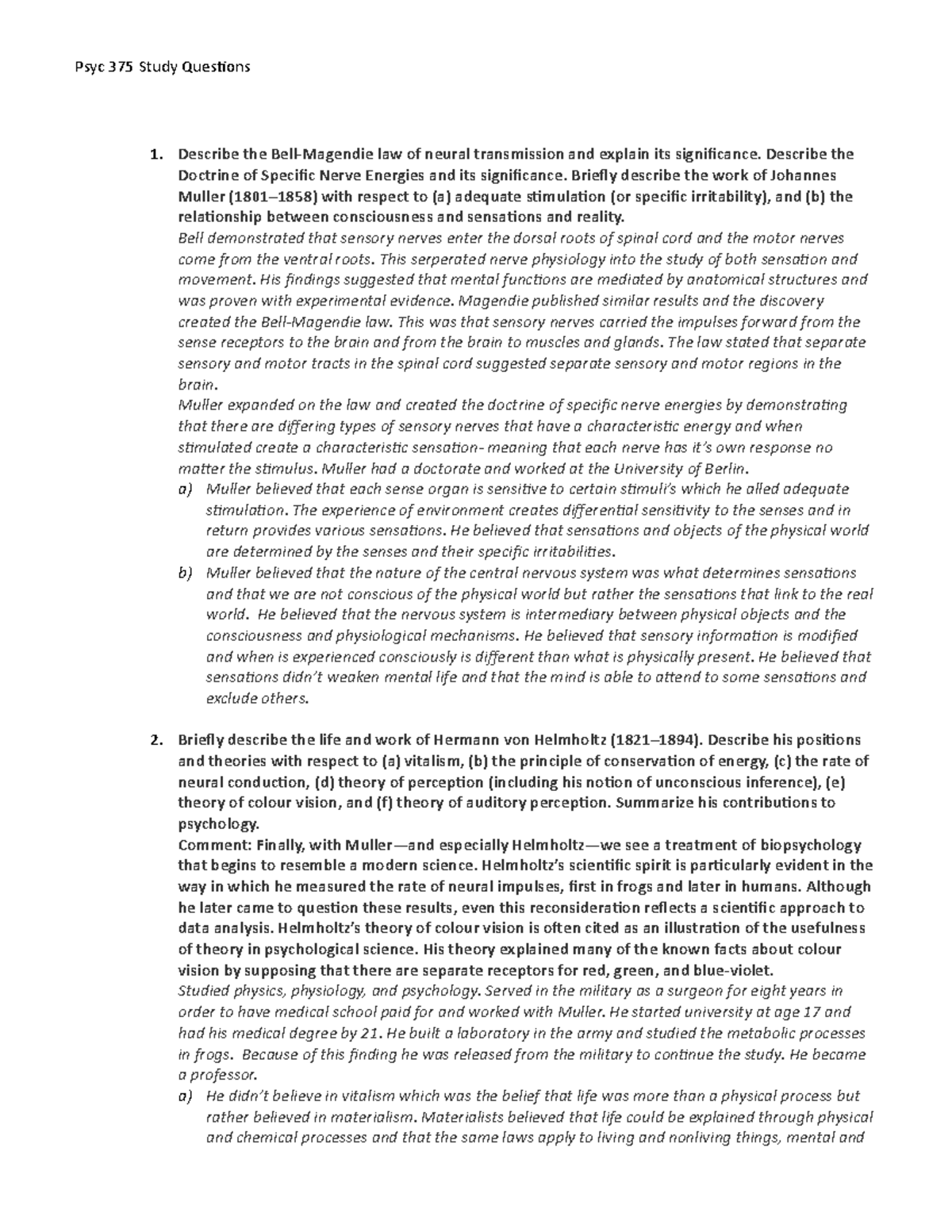 Unit 3 Chapter 8 Study Questions 1. Describe the BellMagendie law of