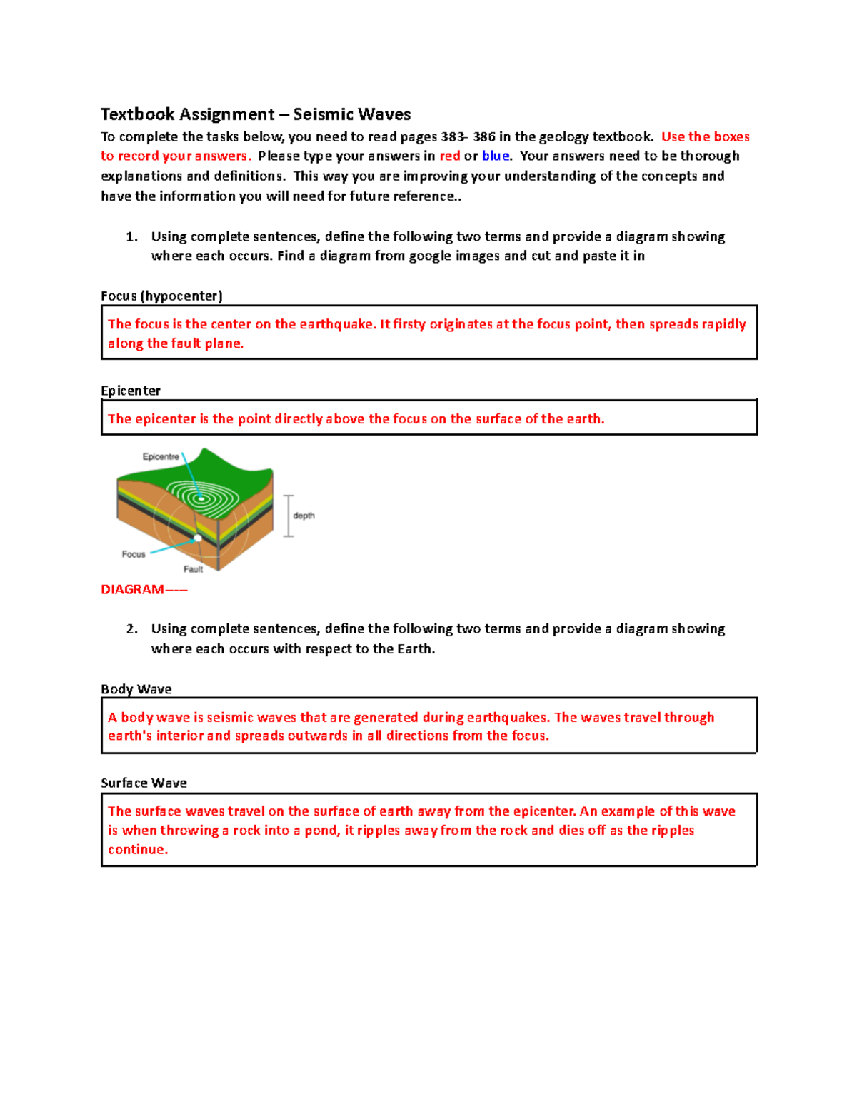 seismic waves assignment