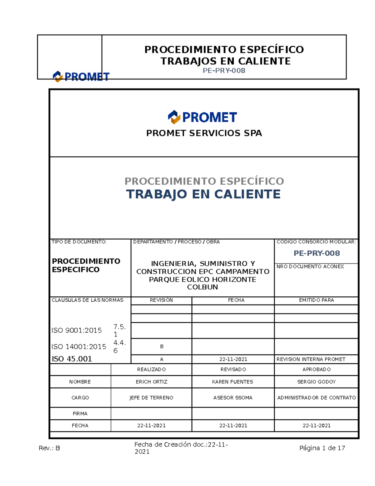 Ejemplo-Trabajo En Caliente - TRABAJOS EN CALIENTE PE-PRY- PROMET ...