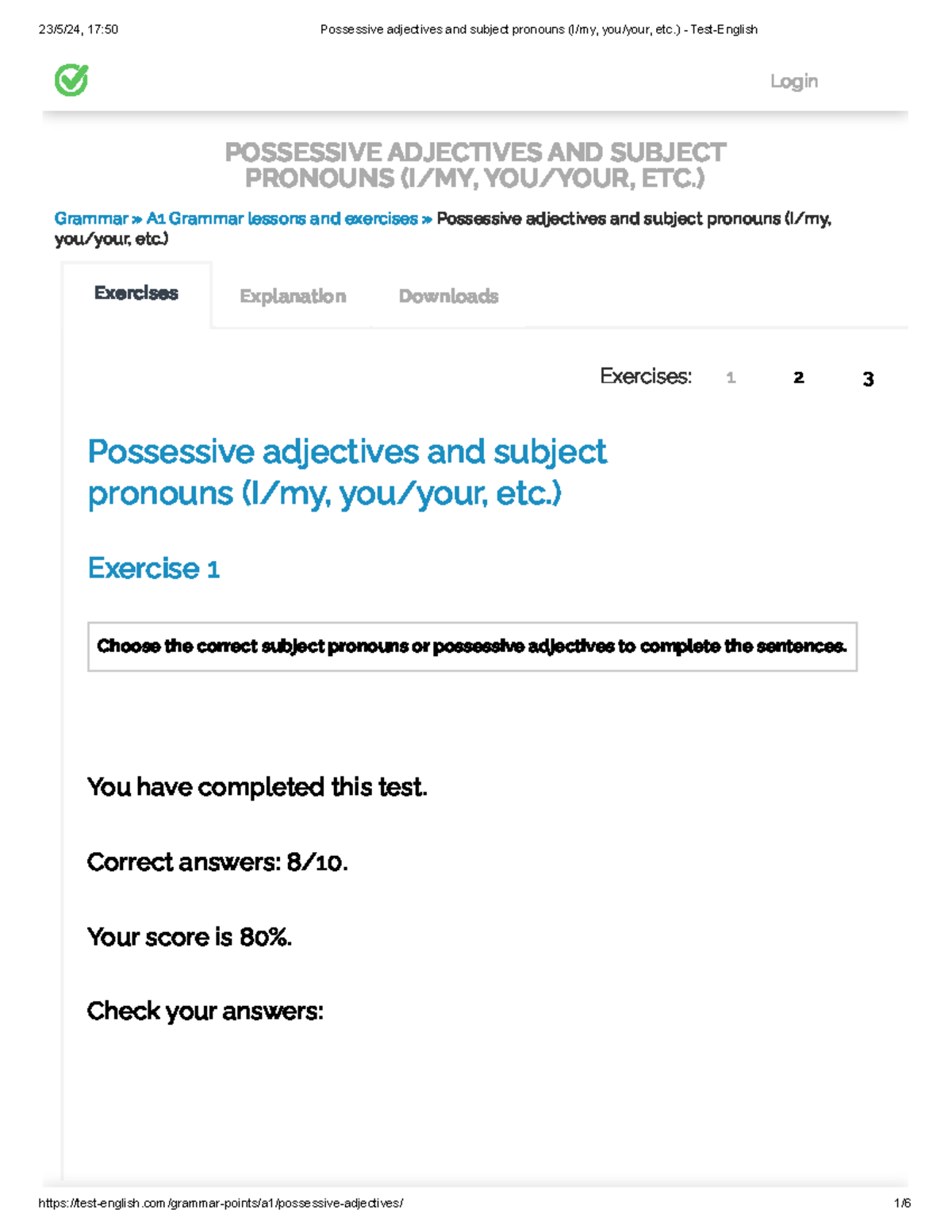 Possessive adjectives and subject pronouns (I my, you your, etc ...