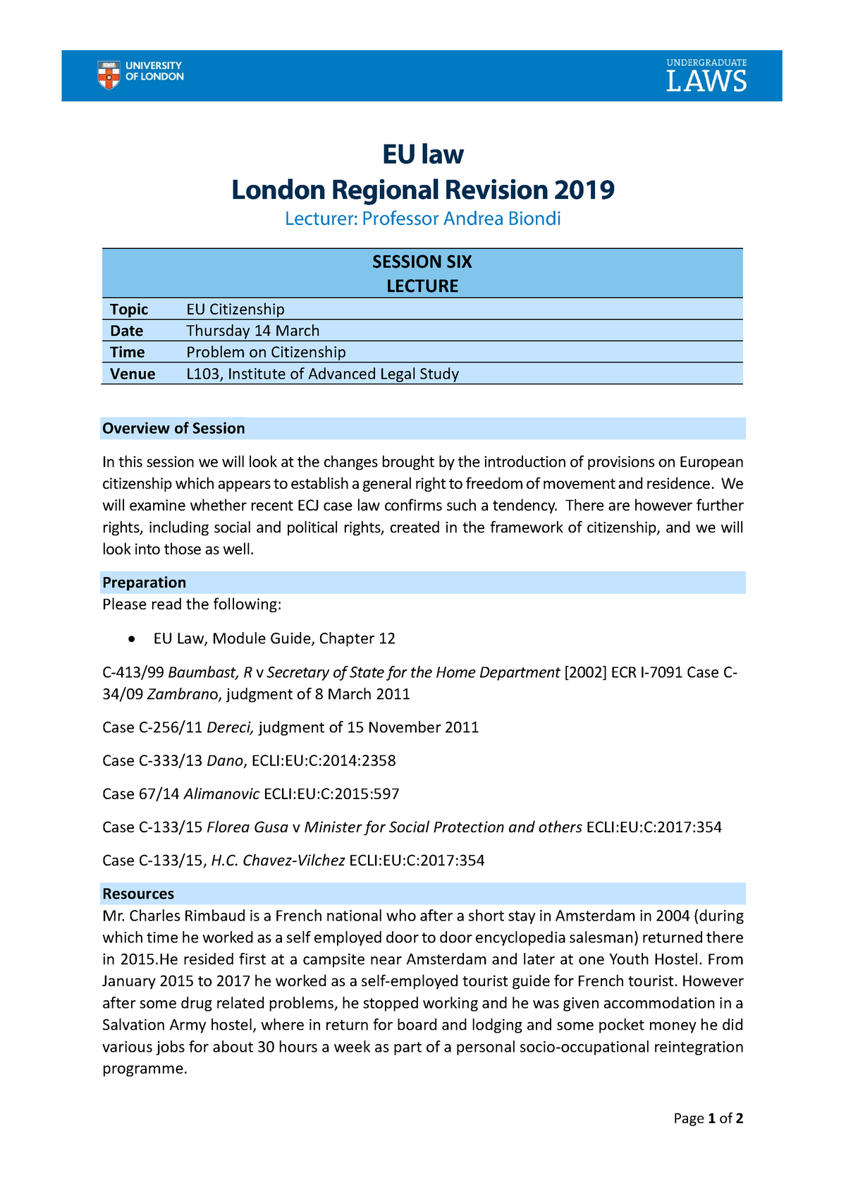 EU Citizenship- Overview - Page 1 of 2 EU law London Regional Revision ...