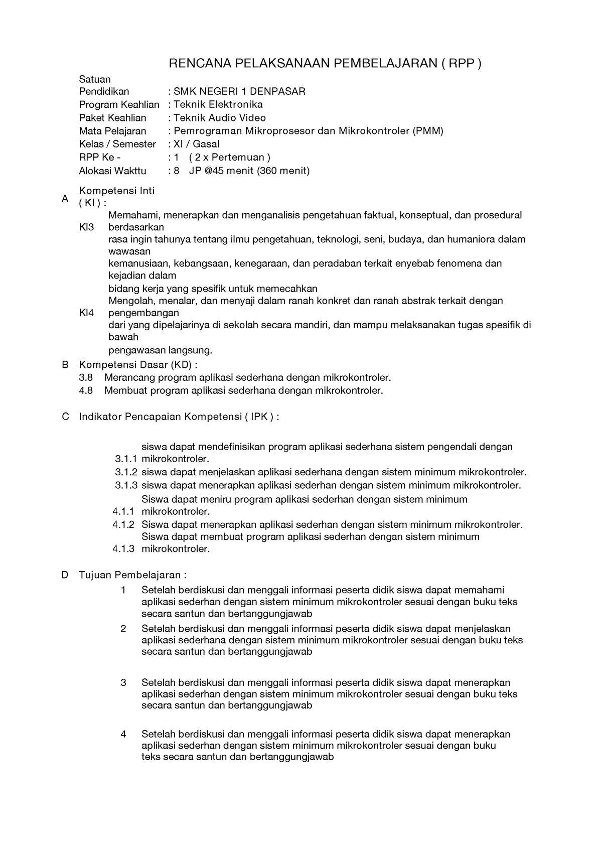 1 Rpp Pmm Rpp Rencana Pelaksanaan Pembelajaran Rpp Satuan Pendidikan Smk Negeri 1 2763