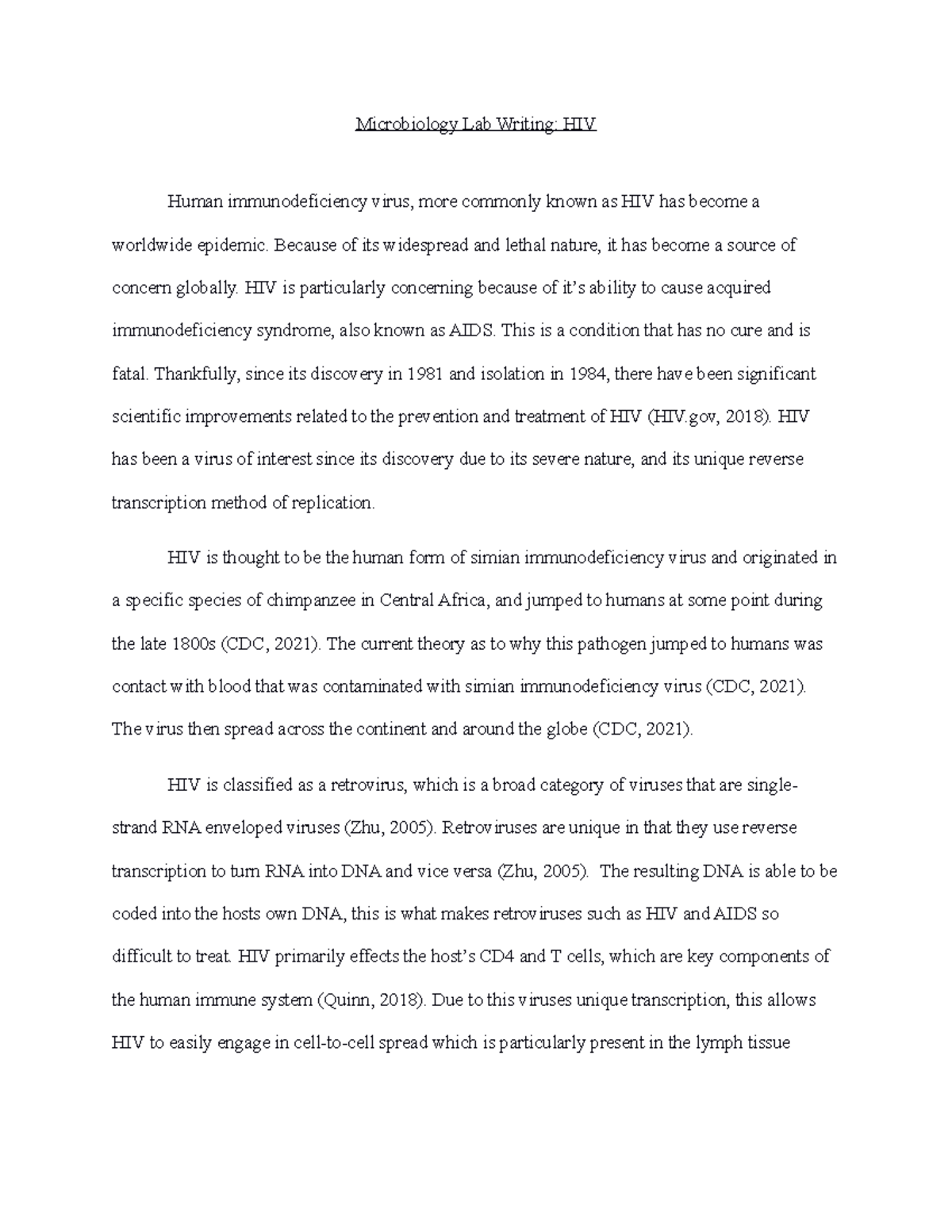 Microbiology LAB Writing - HIV - Microbiology Lab Writing: HIV Human ...