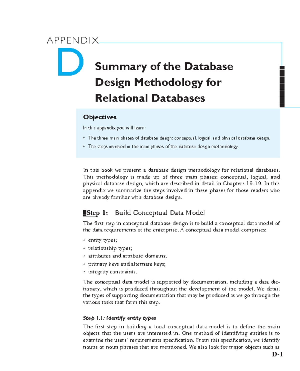 Appendix D Summary of the Database Design Methodology for Relational ...