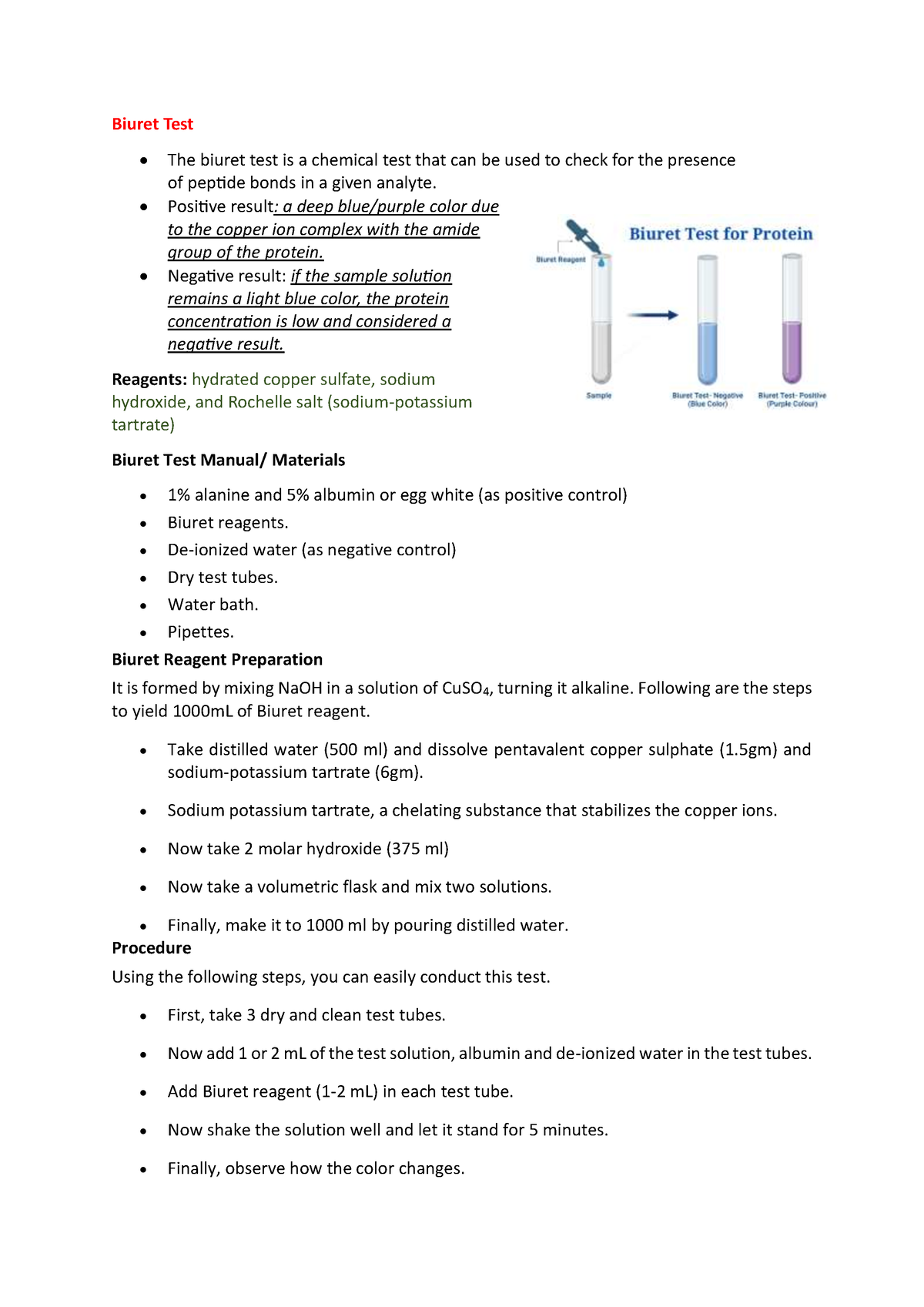 Biochemlab 2 - Biochemistry Laboratory Lecture Notes - Biuret Test 