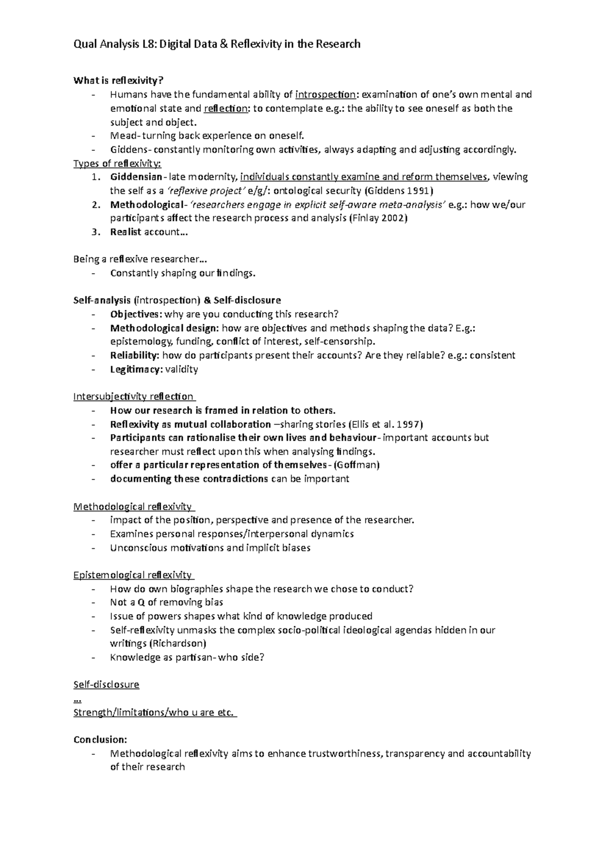 Qual Analysis L8- Digital Data & Reflexivity in the Research - : the ...