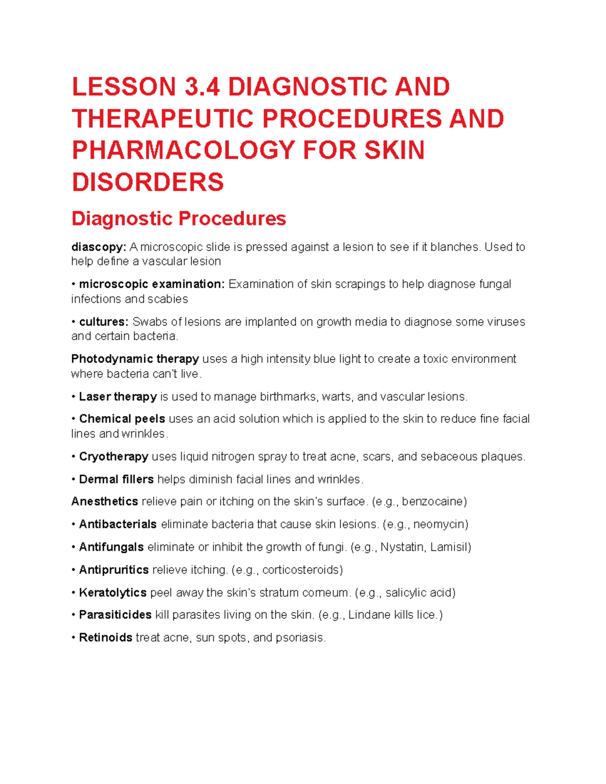 Lesson 3.4 Diagnostic AND Therapeutic Procedures AND Pharmacology FOR