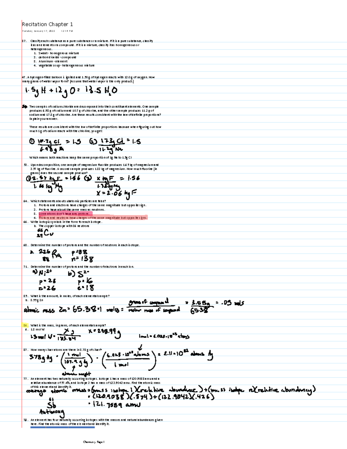 Recitation Chapter 1 Classify each substance as a pure substance or a