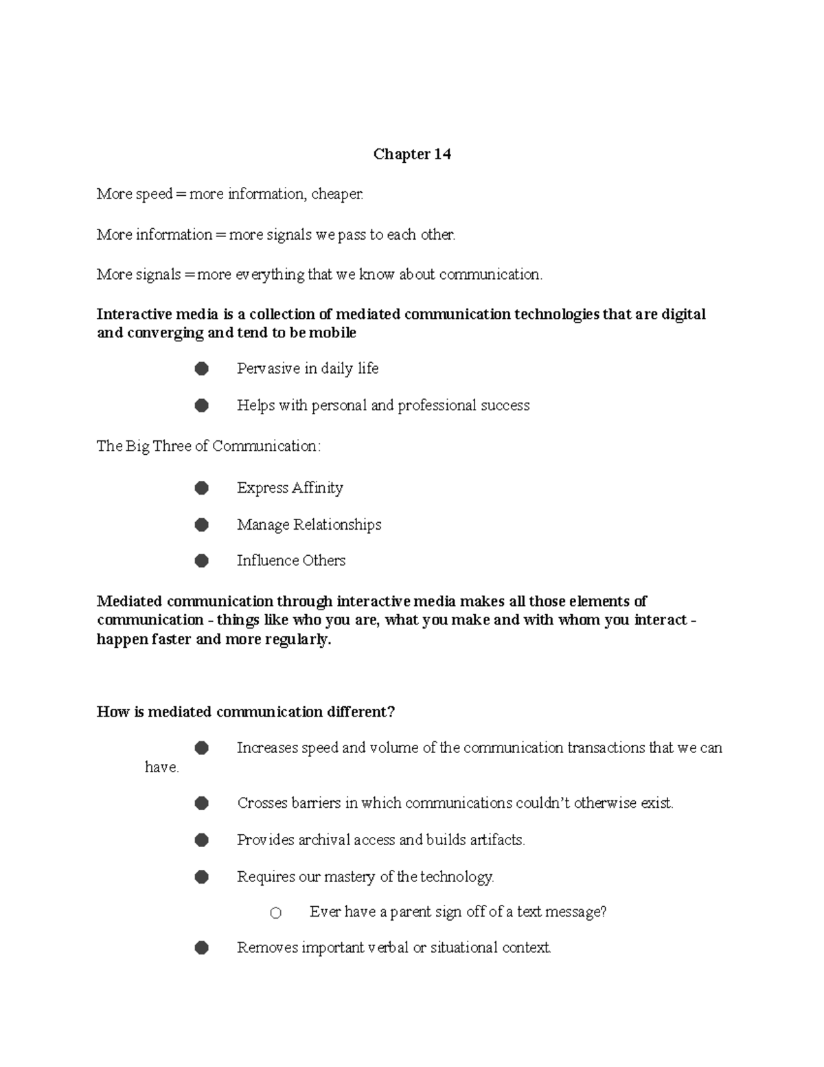 Introduction to Communication Chapter 14 Notes - Chapter 14 More speed ...
