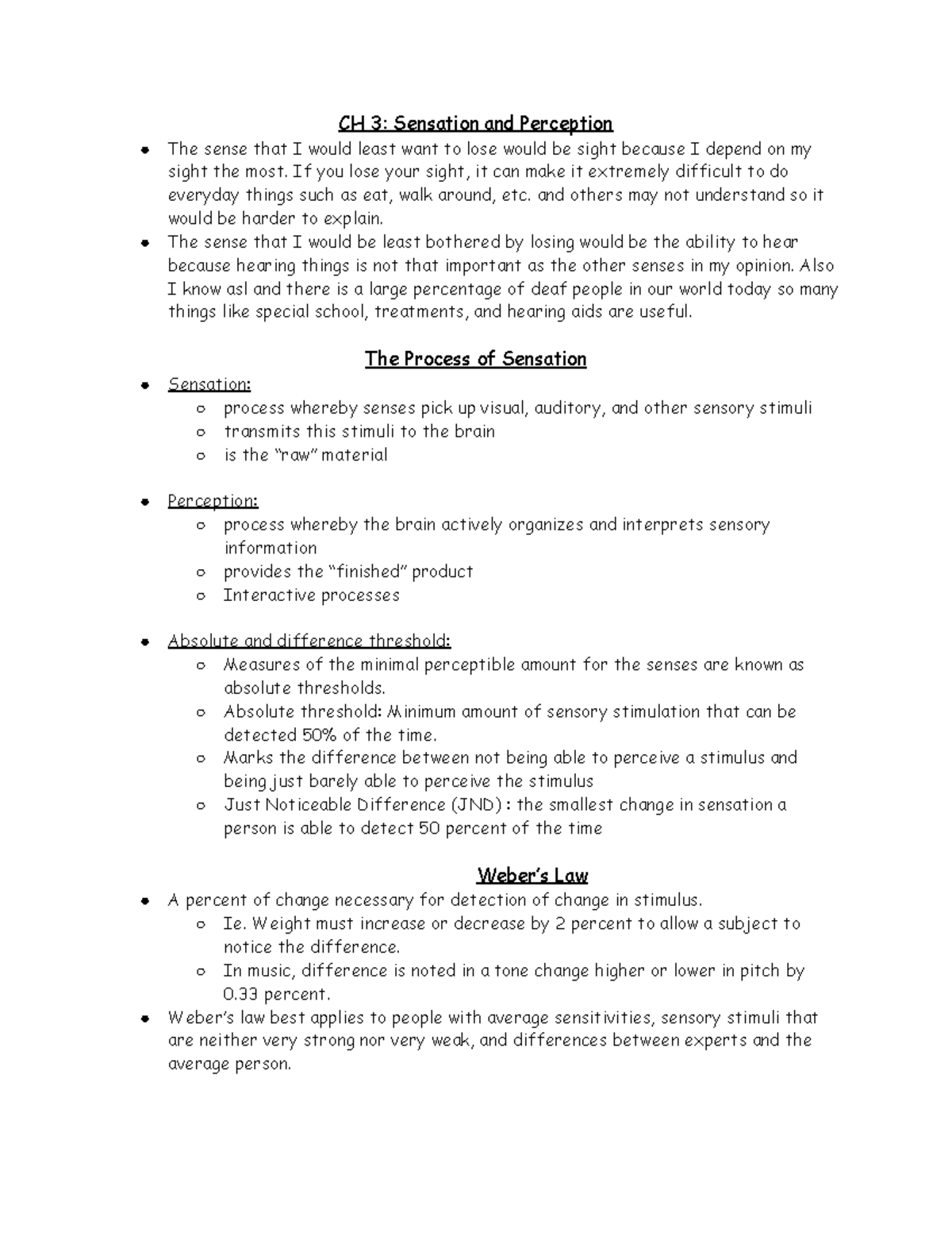 Chapter 3 Notes - General Psychology/Psych 1A (also outlines AP ...