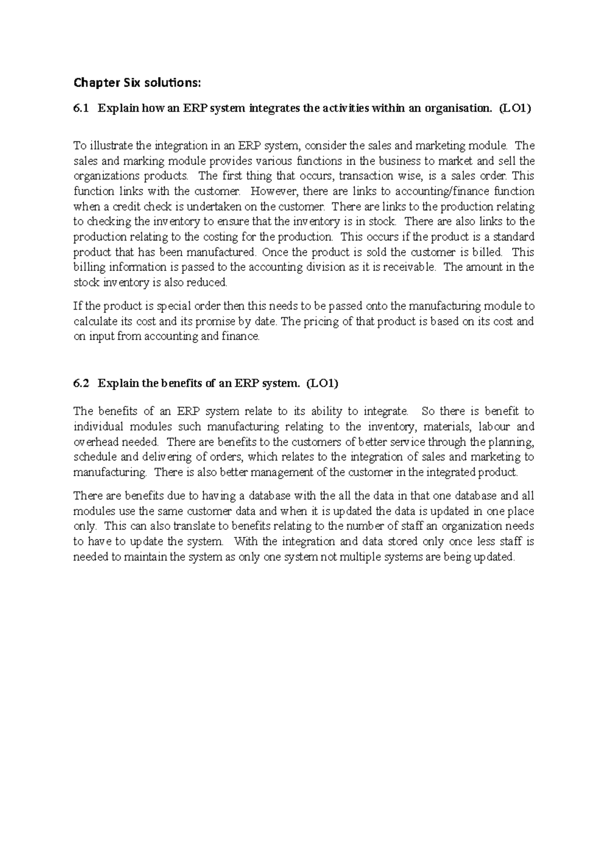 Chapter 6 solutions - Chapter Six solutions: 6 Explain how an ERP ...