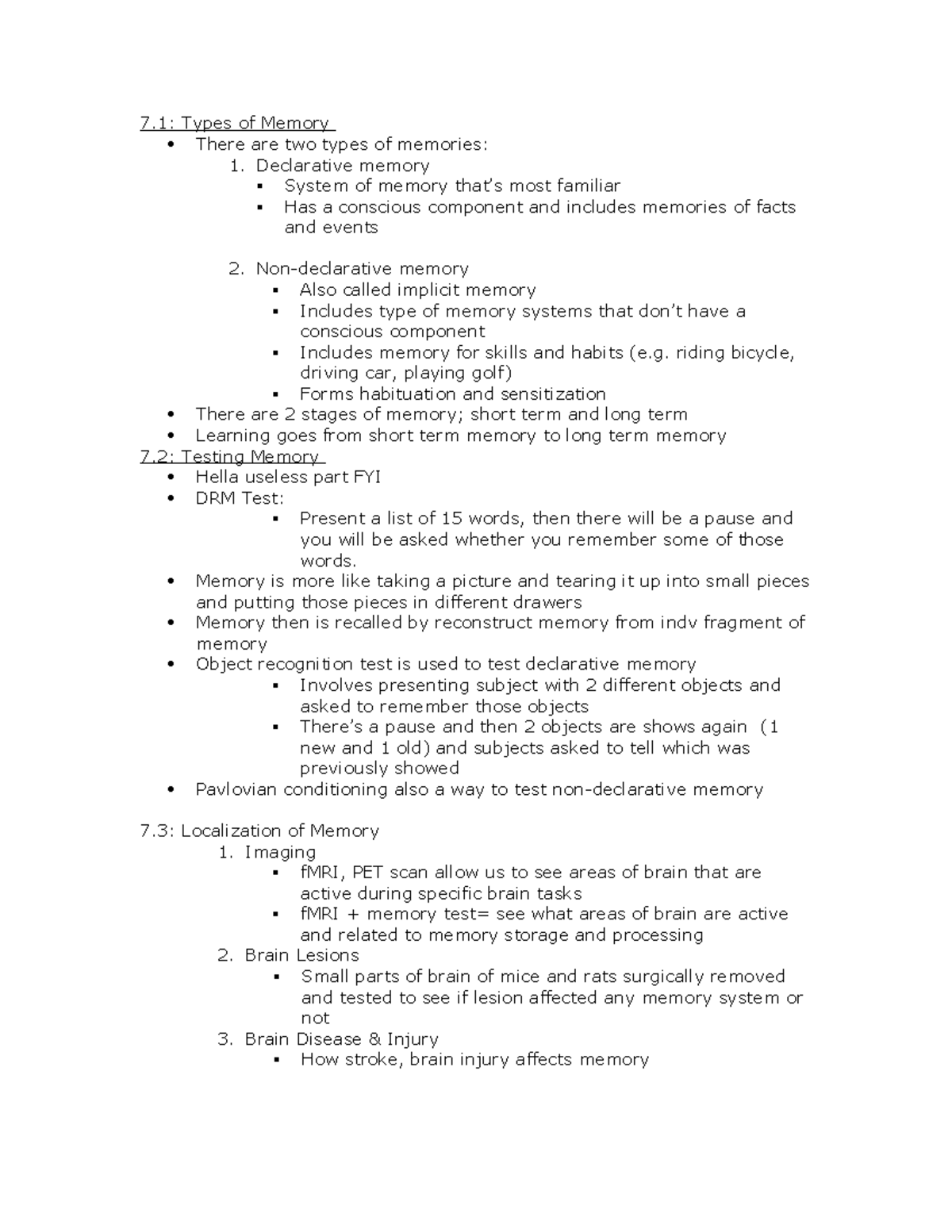 Chapter 7 - 7: Types of Memory There are two types of memories: 1 ...