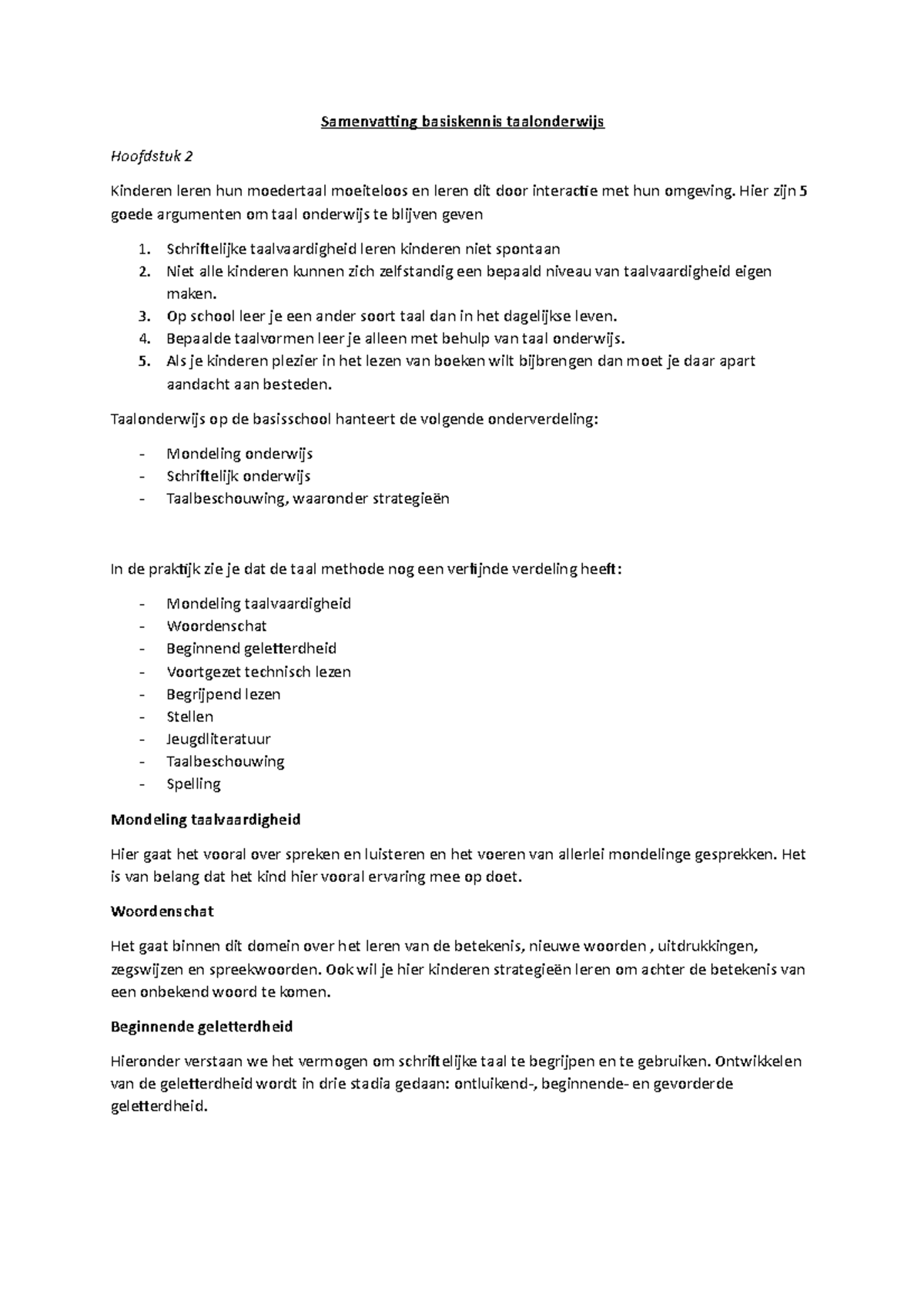 Samenvatting Basiskennis Taalonderwijs Hoofdstuk 2 - Basis ...