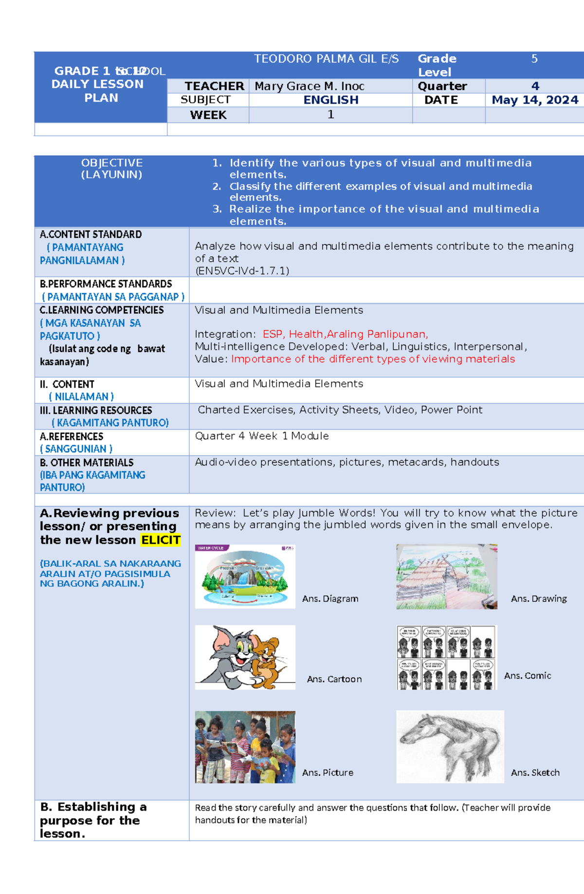 English 5-COT 4 sy 2023-24 - GRADE 1 to 12 DAILY LESSON PLAN SCHOOL ...