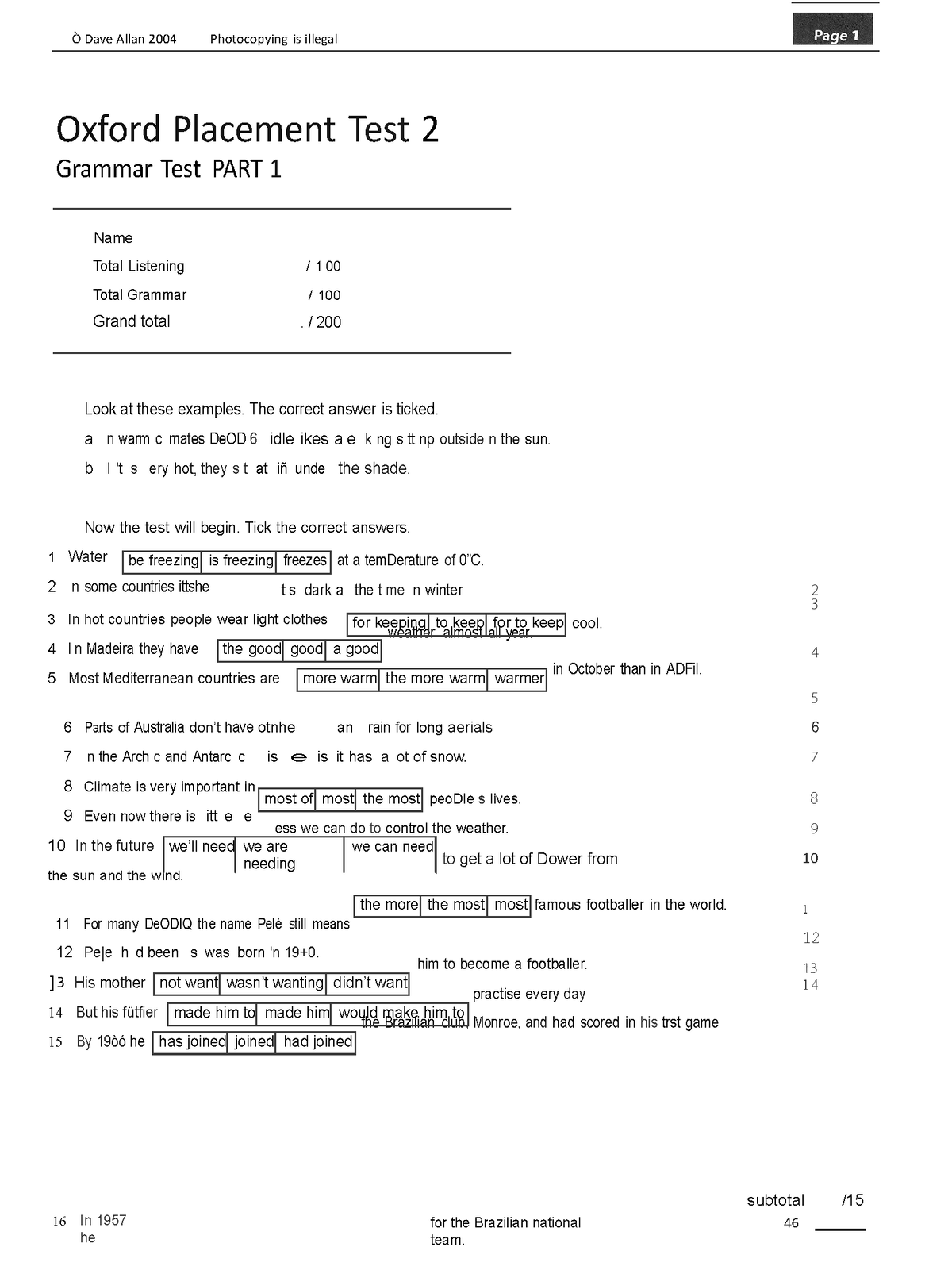 Placement-TEST-2B - Test - Ò Dave Allan 2004 Photocopying Is Illegal ...