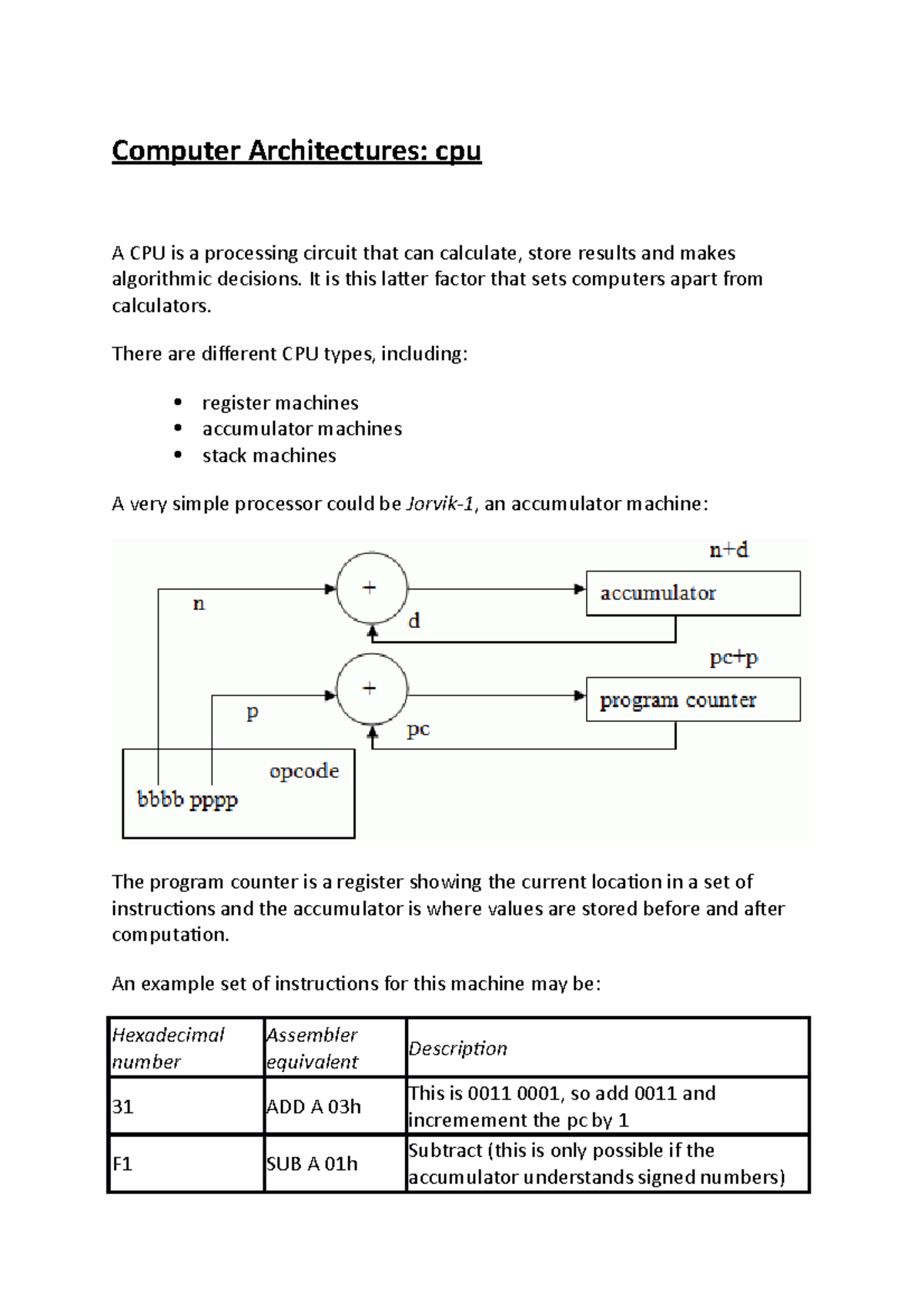 Computer Architectures- CPU - Computer Architectures: cpu A CPU is a ...