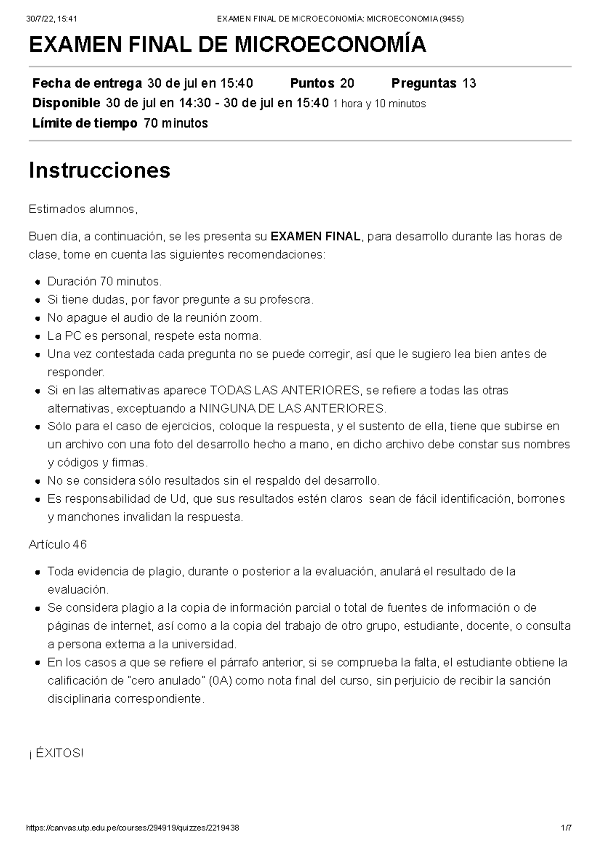 Examen Final DE Microeconomía Microeconomia (9455) - EXAMEN FINAL DE ...