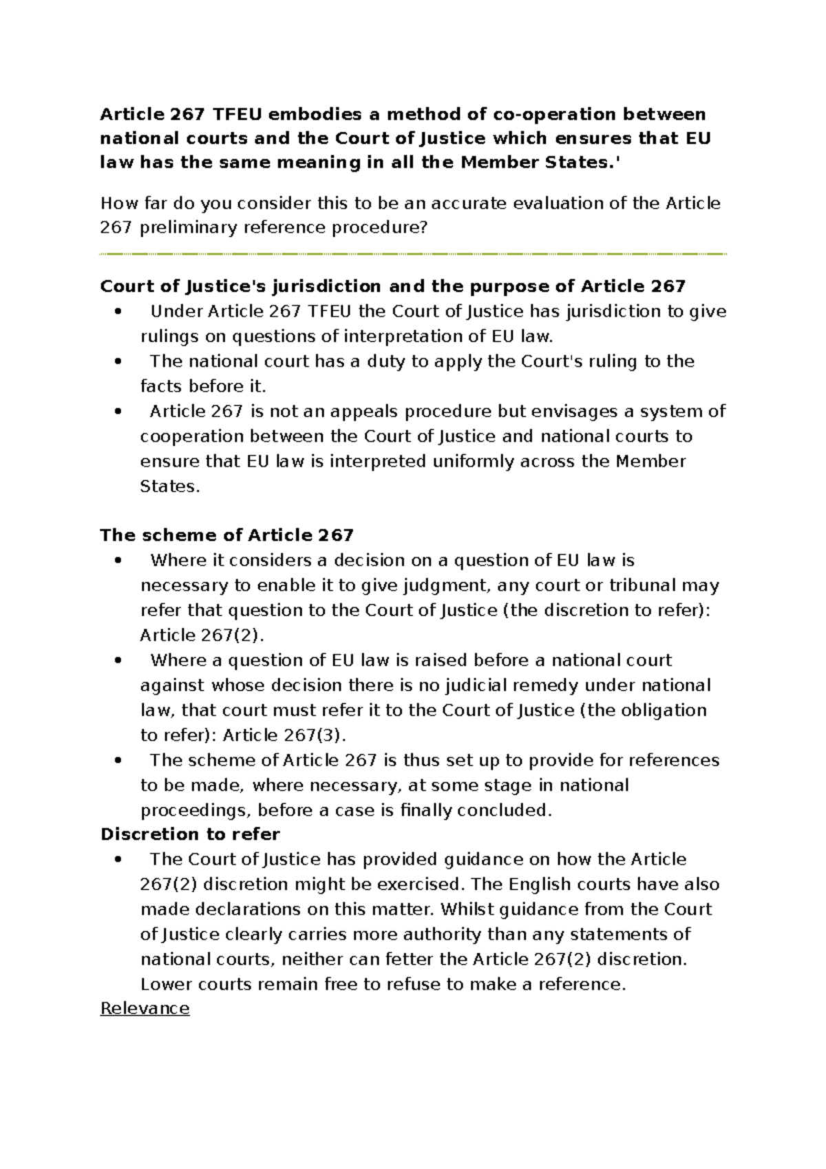 Article 267 TFEU Embodies A Method Of Co - ' How Far Do You Consider ...