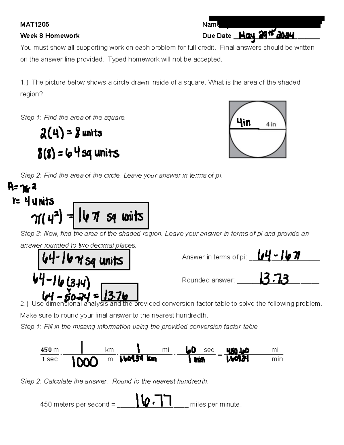 math 1205 unit 8 homework