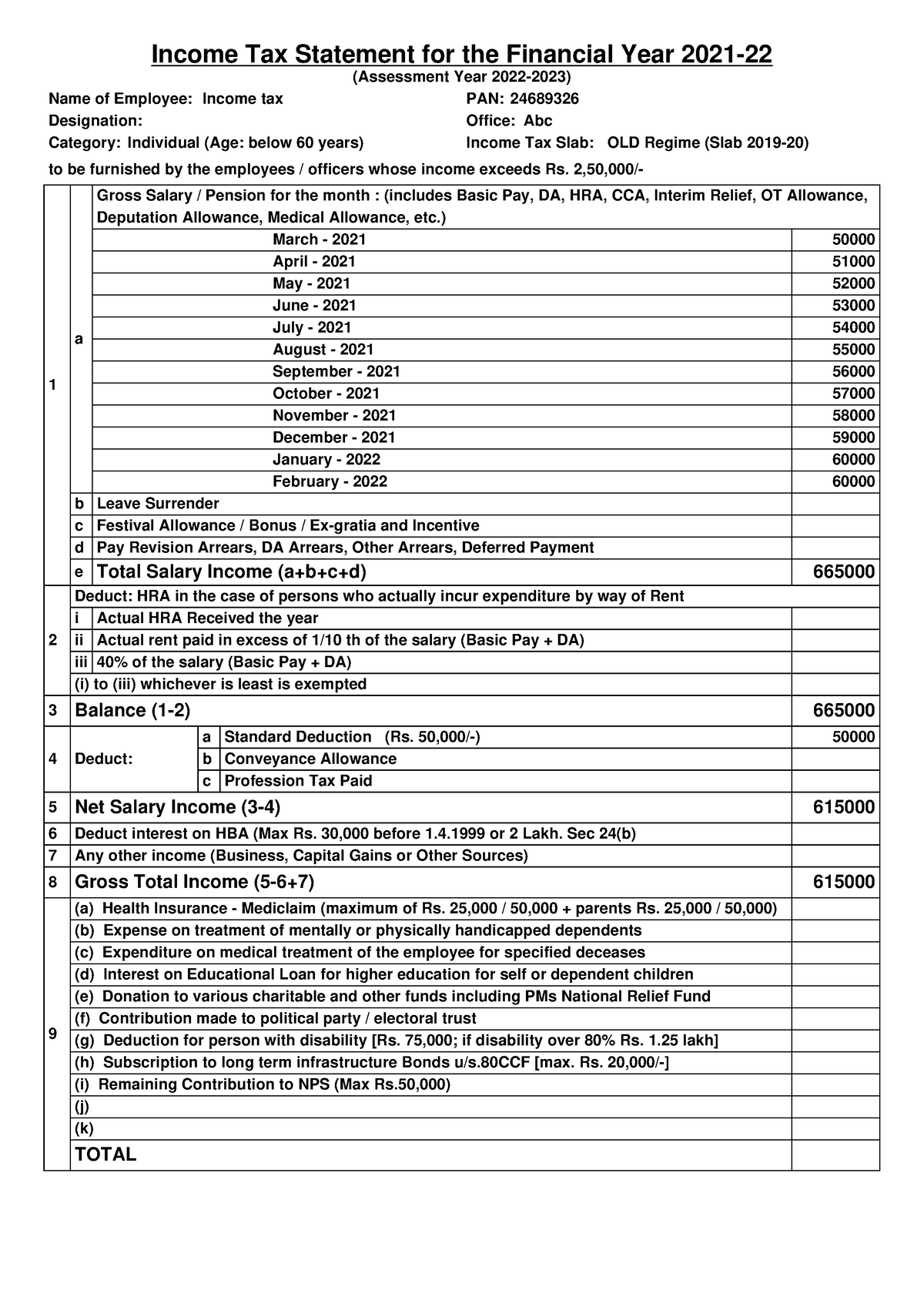 Income Tax Computation Statement For The Financial Year 2022 23 Pdf