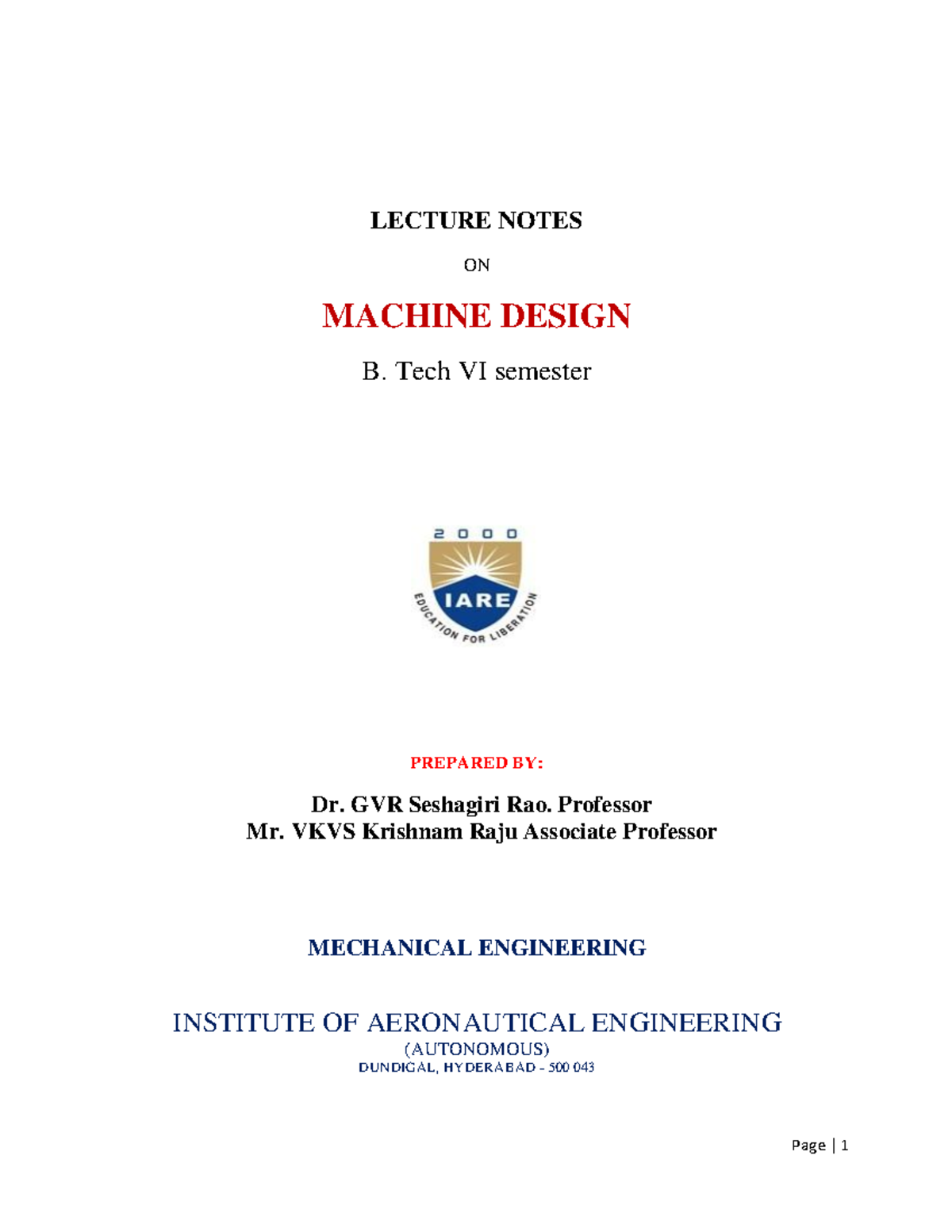 IARE Machine Design Lecture Notes - LECTURE NOTES ON MACHINE DESIGN B ...