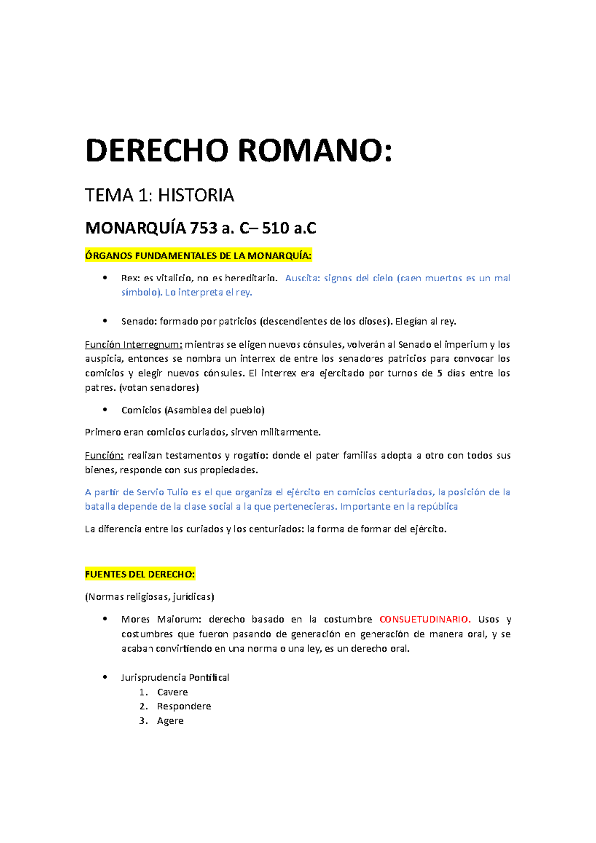 Apuntes Tema 1 - DERECHO ROMANO: TEMA 1: HISTORIA MONARQUÍA 753 A. C ...