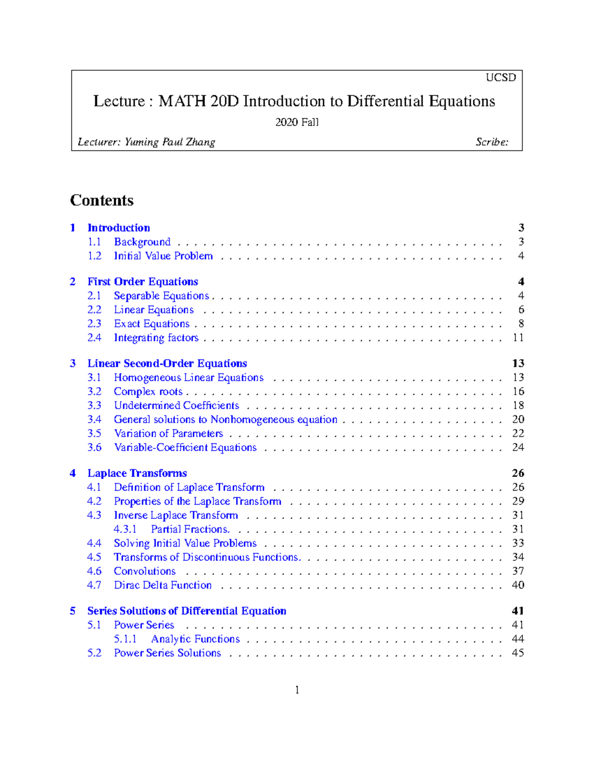 Lecture Notes 20d - UCSD Lecture : MATH 20D Introduction To ...