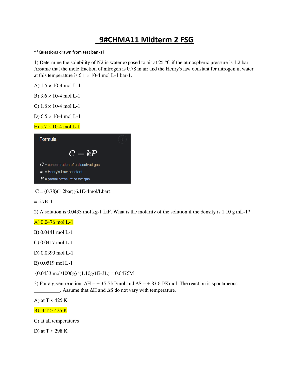 CHMA11 MT2 Review - midterm practice - 9#CHMA11 Midterm 2 FSG 