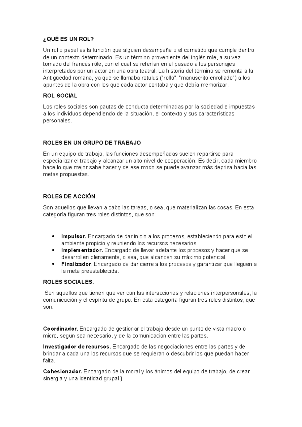 ROL - Resumen Derecho Penal - ¿QUÉ ES UN ROL? Un rol o papel es la ...