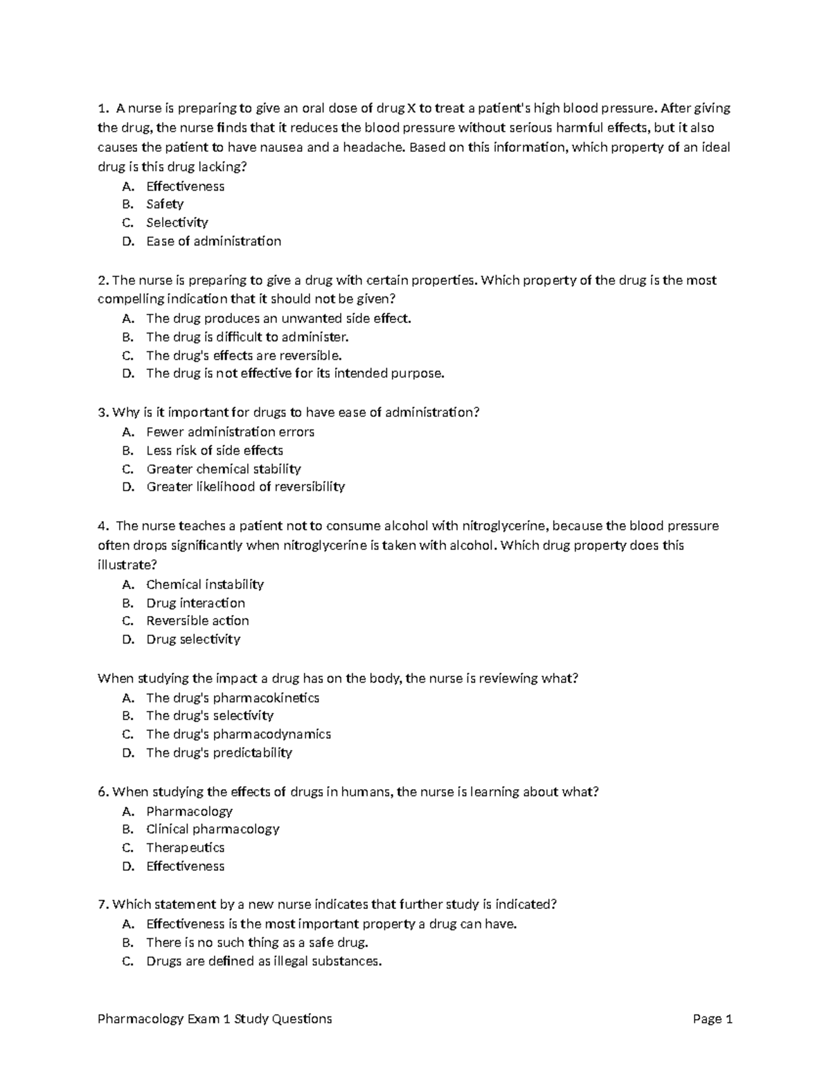 Exam 1 pathopharm - Study guide - A nurse is preparing to give an oral ...