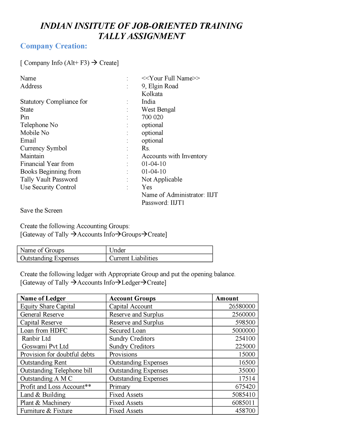 tally assignment pdf free download