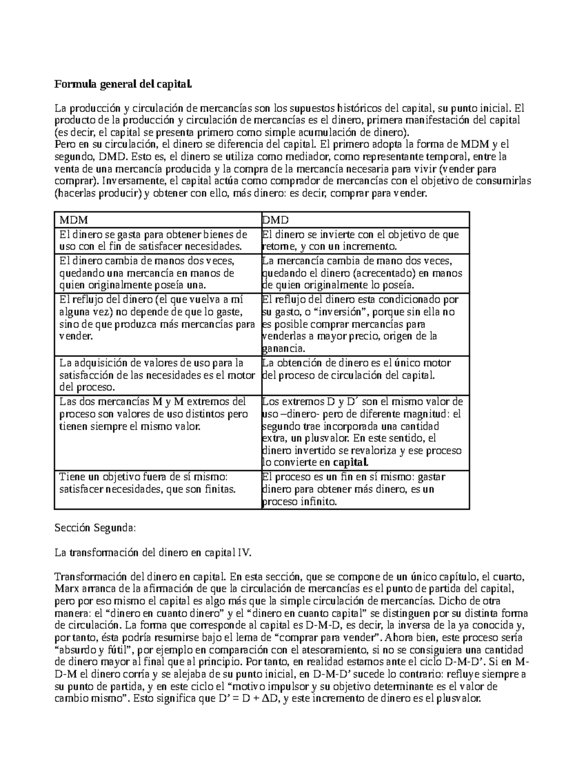MARX Capital IV Y V - Formula general del capital. La y de son los ...