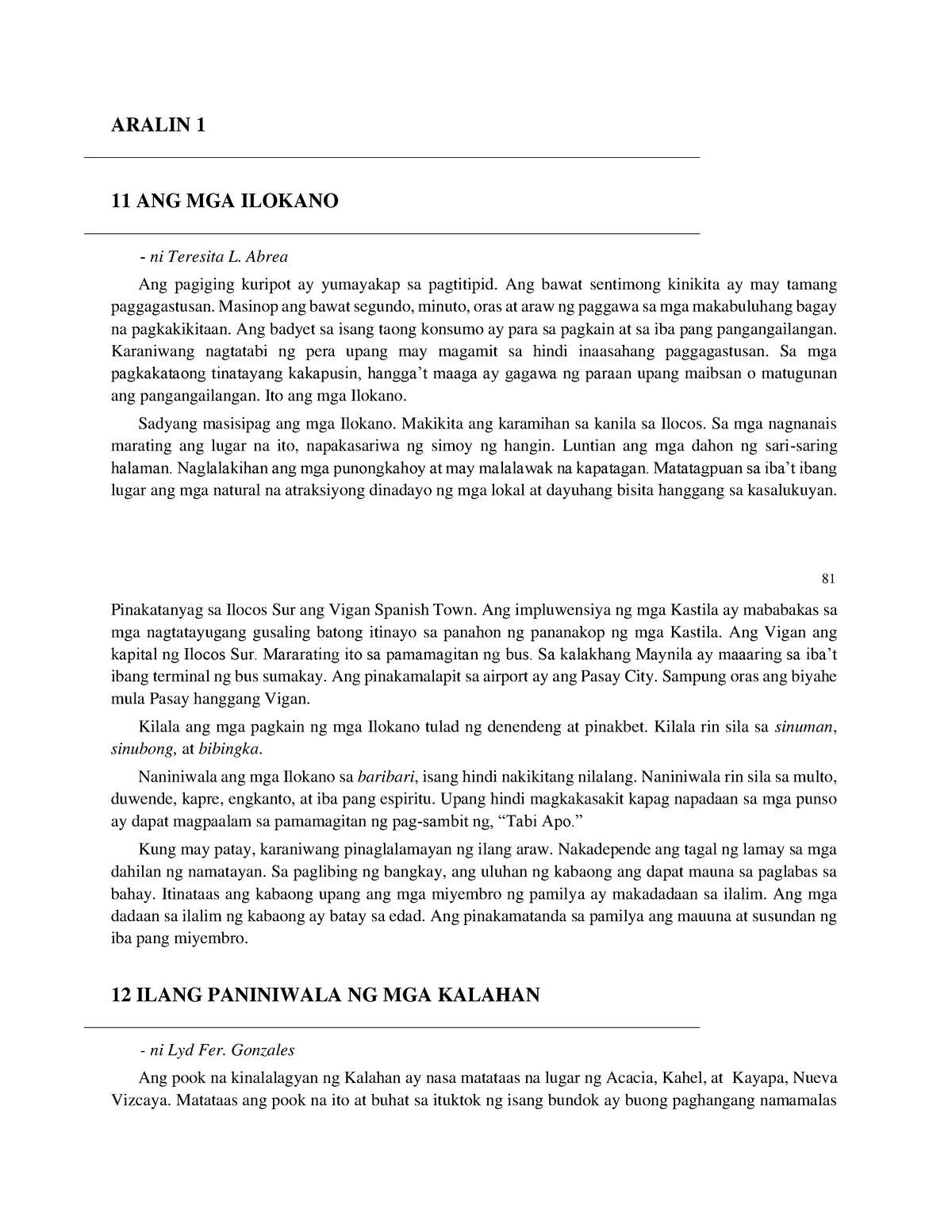 Luzon Aralin 1 11 Ang Mga Ilokano Ni Teresita L Abrea Ang Pagiging