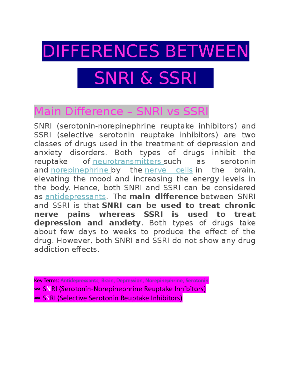 Ssri Snri - IMPORTANT TOPIC INFORMATION - DIFFERENCES BETWEEN SNRI ...