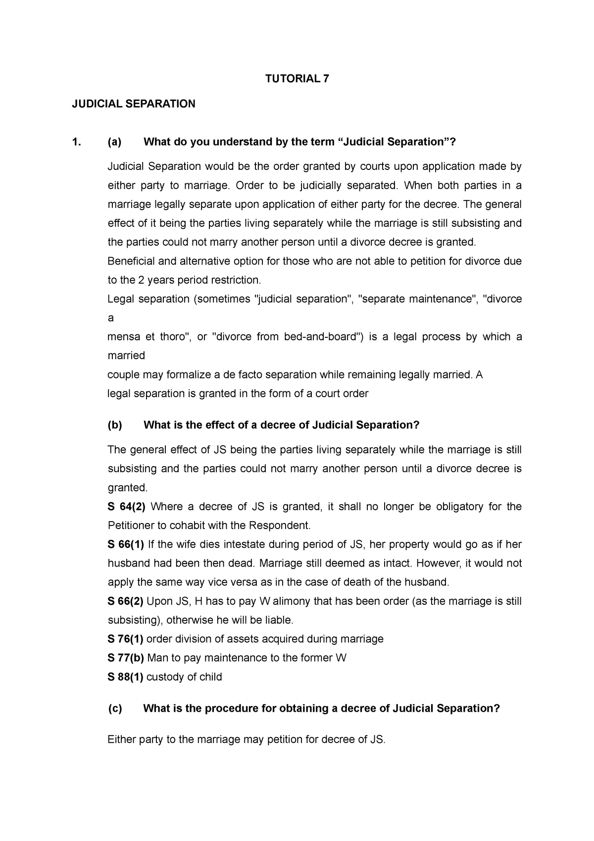 case study of judicial separation