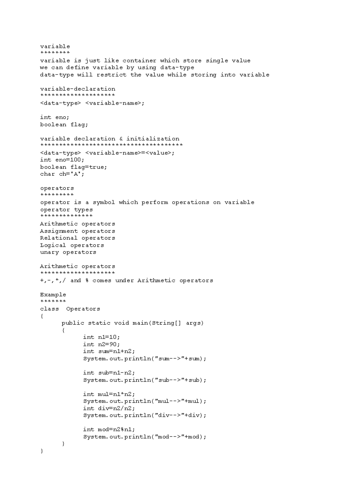 Day-4 - java - variable variable is just like container which store ...