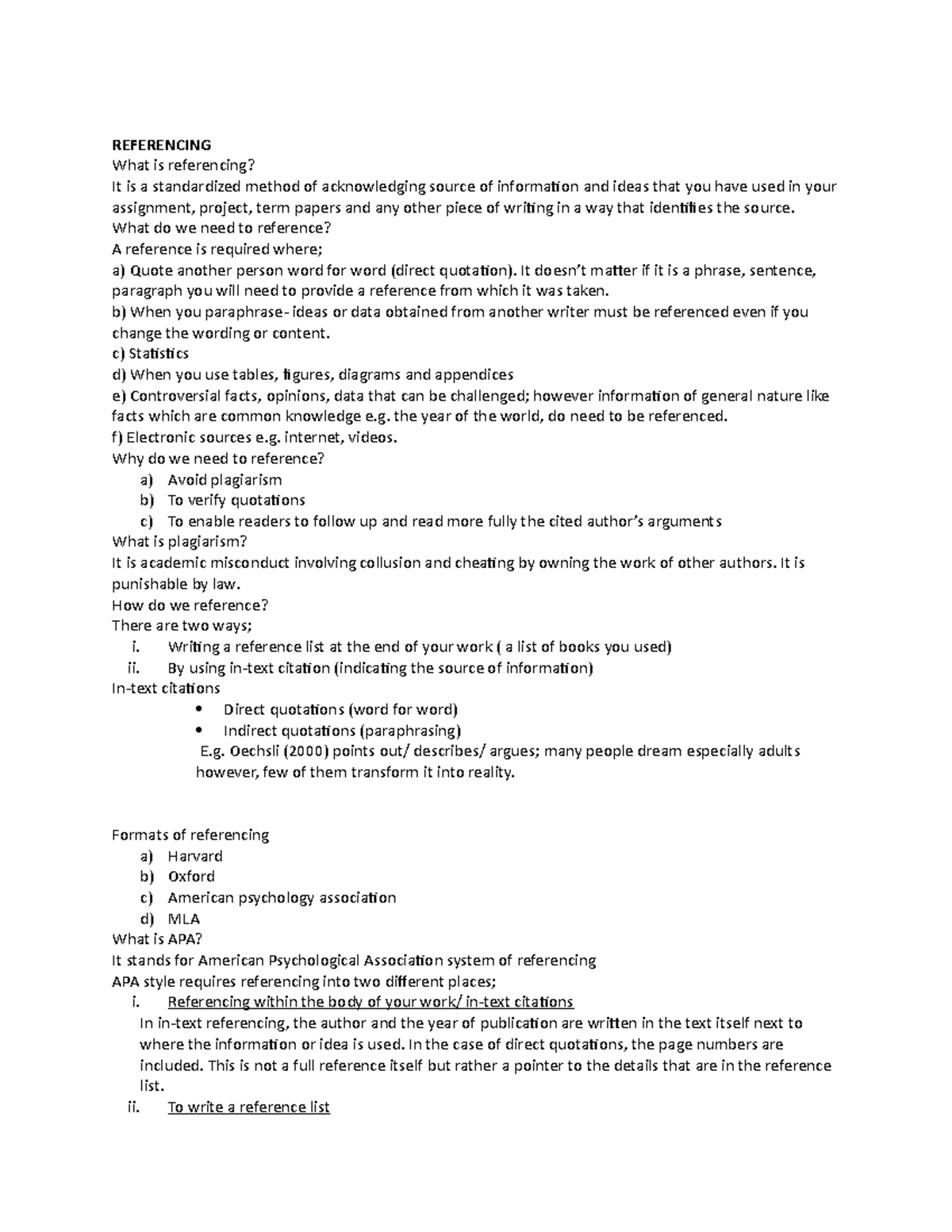 WEEK 9 Referencing - REFERENCING What is referencing? It is a ...