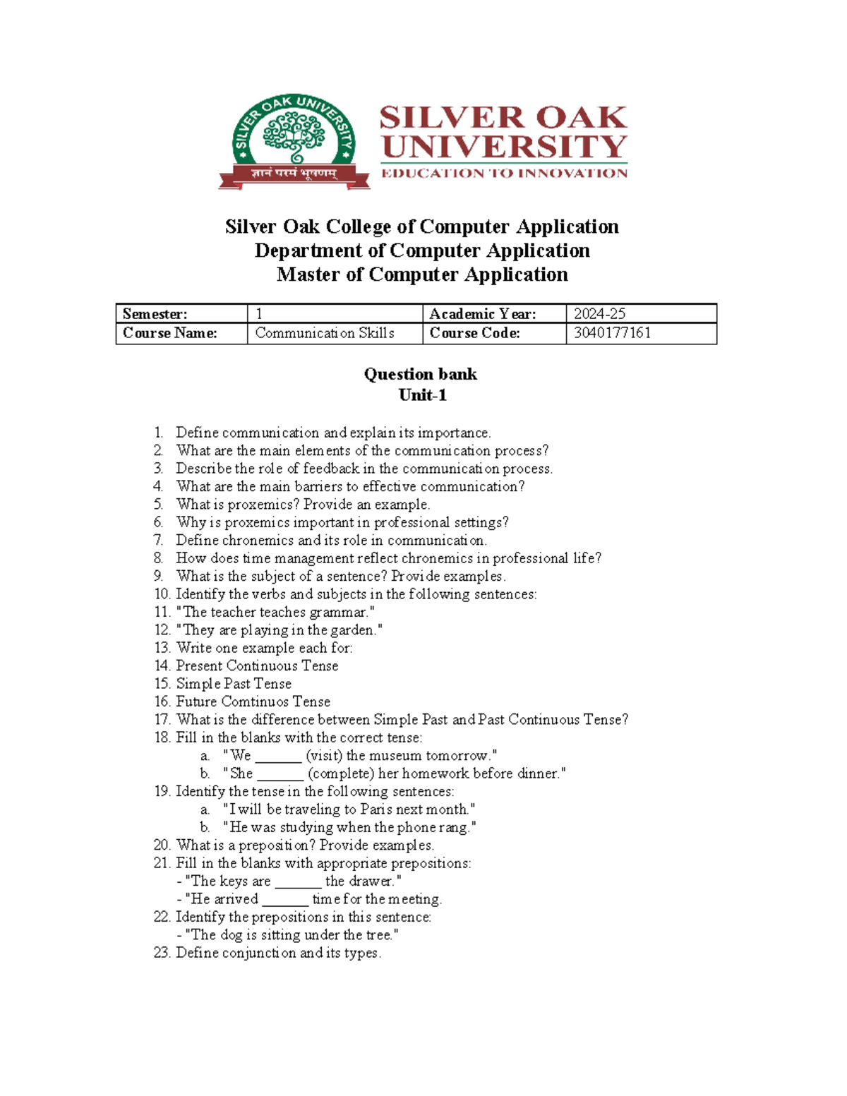 CS Question bank - Bca study - Silver Oak College of Computer ...