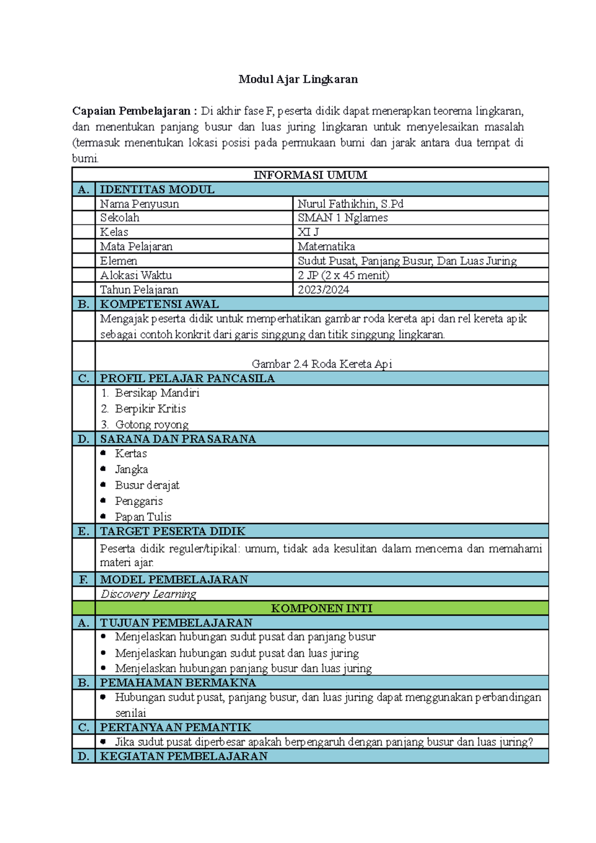 Modul Ajar discovery learning hub SP, PB, Juring lingkaran XI - Modul ...