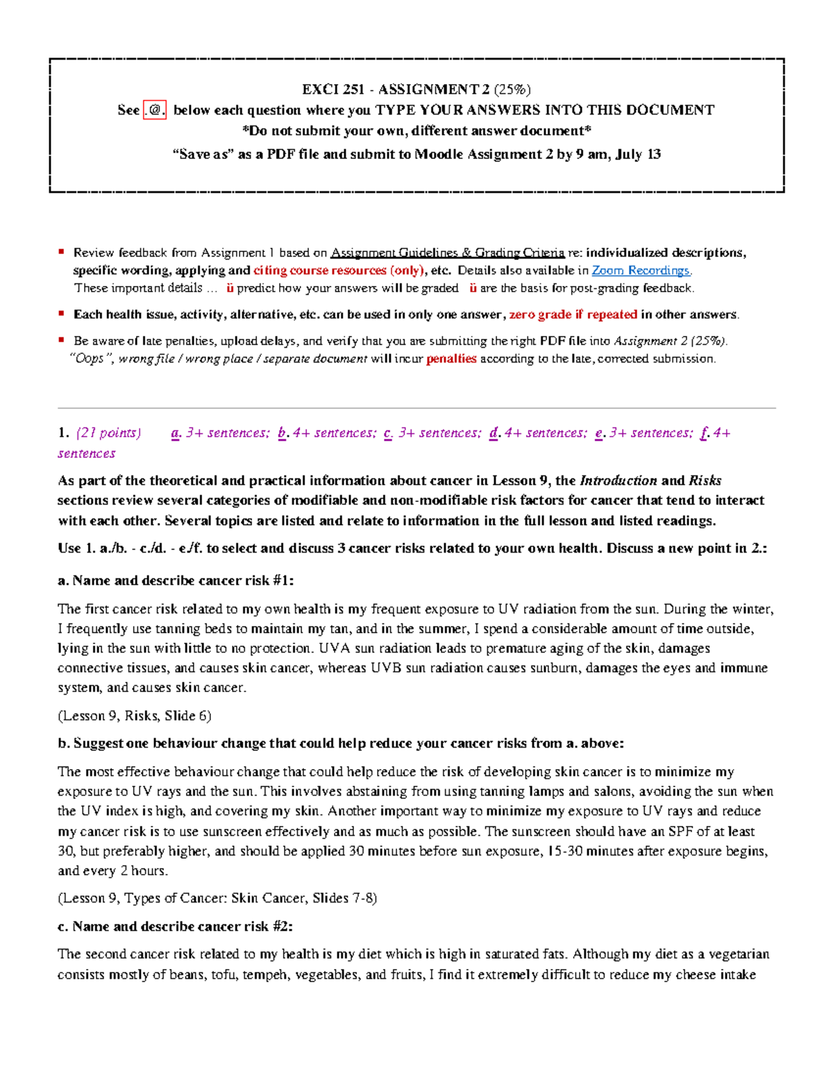 Exci 251 - Assignment 2 - EXCI 251 - ASSIGNMENT 2 (25%) See. @. below ...
