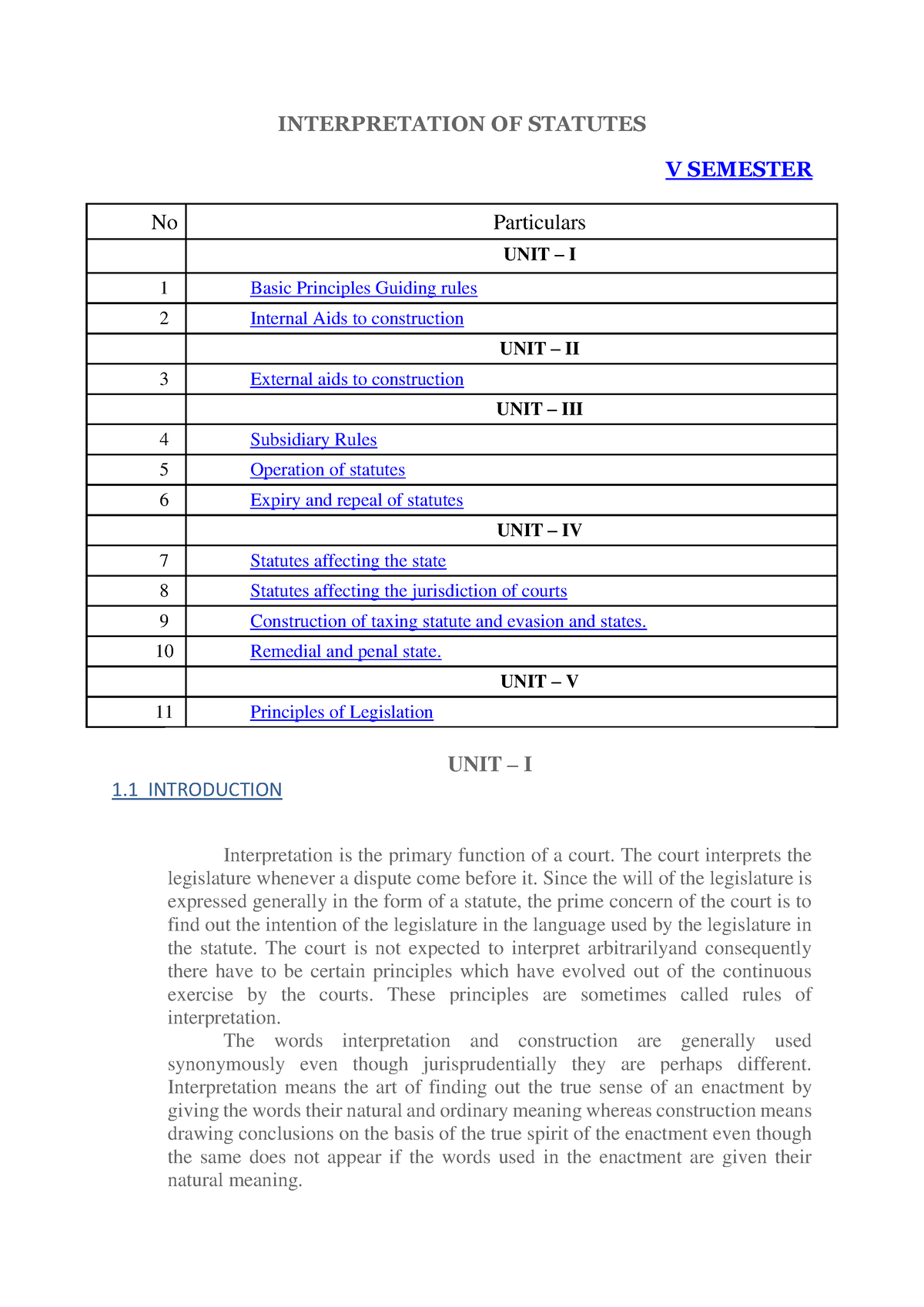 Interpretation OF Statutes - INTERPRETATION OF STATUTES V SEMESTER No ...