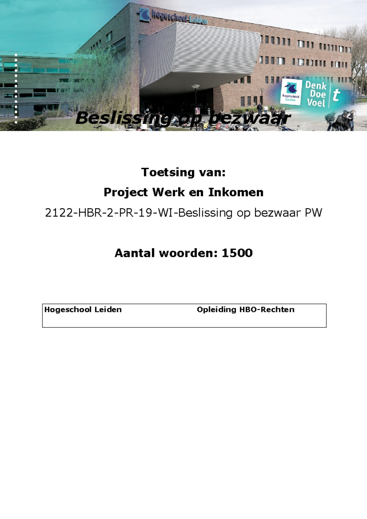 Beslissing Op Bezwaar - Beslissing Op Bezwaar Toetsing Van: Project ...