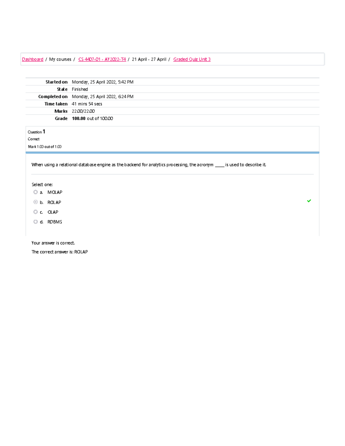 CS 4407 - Graded Quiz 3 - Started on Monday, 25 April 2022, 5:42 PM ...