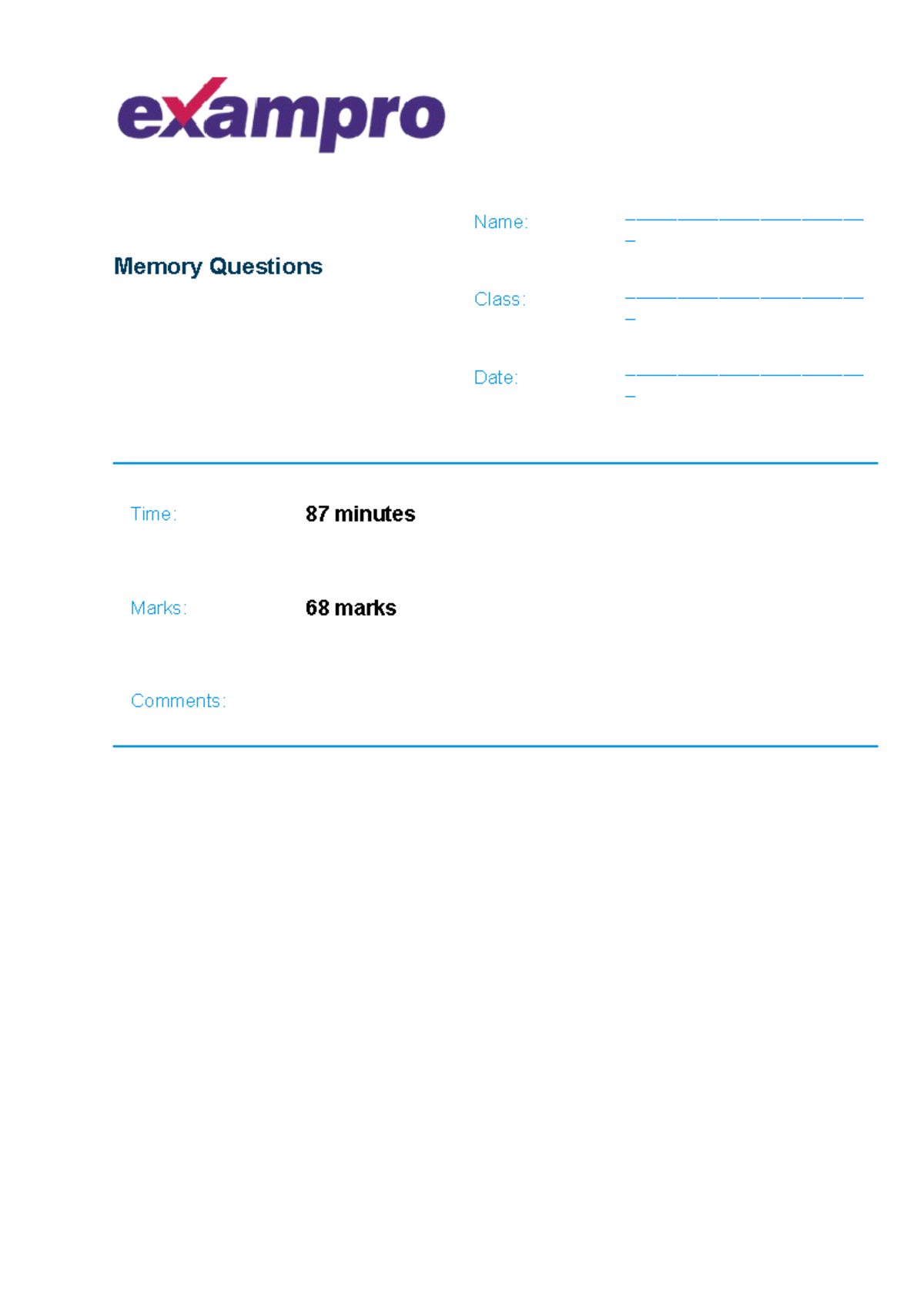 Memory questions exampro ms qp Memory Questions Name